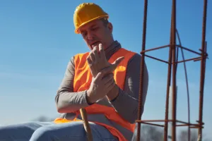 construction worker holding painful wrist