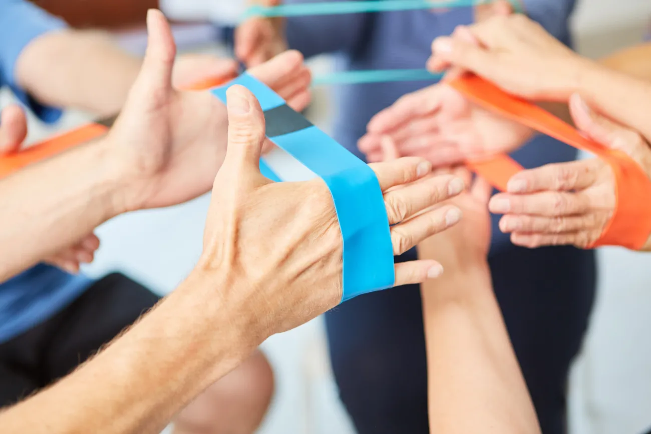 various patients doing hand exercises