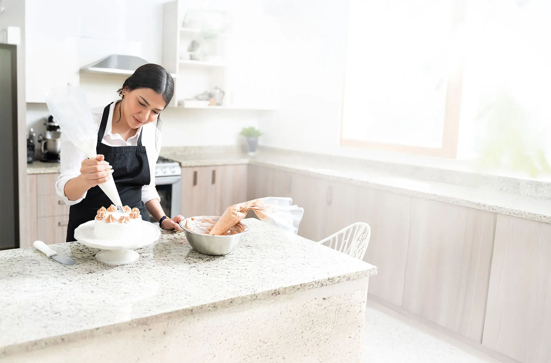 woman baking a cake