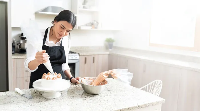 woman baking a cake